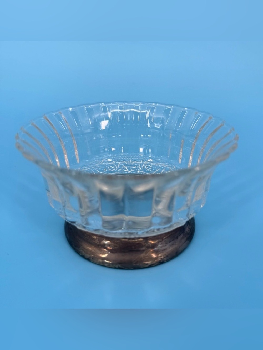 Vintage MCM KIG Indonesia Glass Bowl Silver Pedestal Dish 4.5” Jewelry Candy
